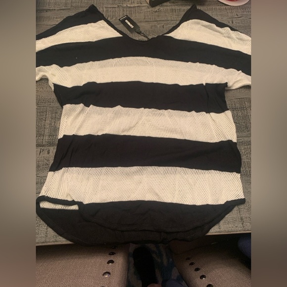 NWT Small Women’s Black & White Striped Top. See thru, Fishnet material. - Picture 4 of 4